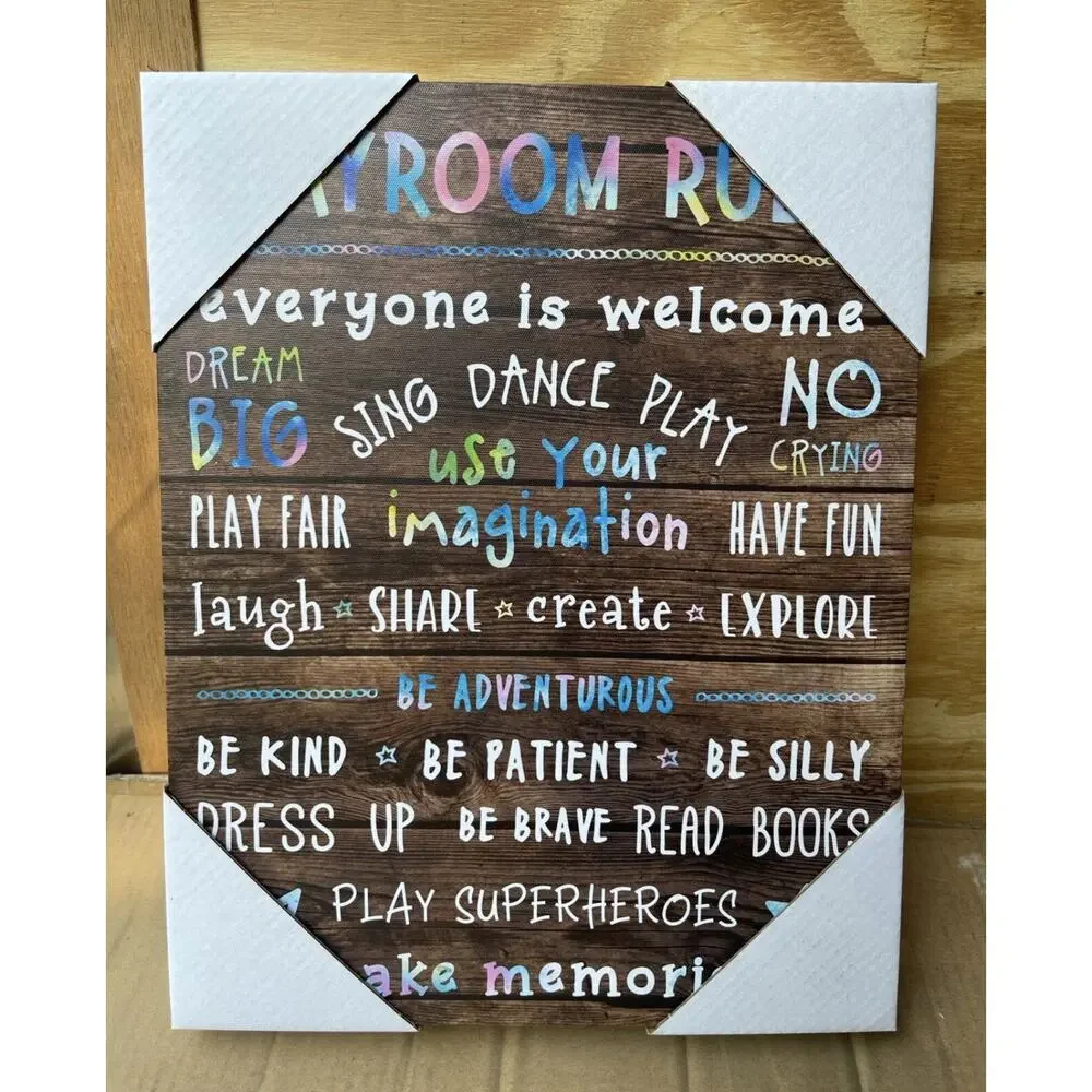 Playroom Rules Sign Board Wall Decor Canvas Art for Classroom or Playroom 11x14”